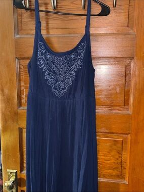 torrid Navy Embroidered High-Low Maxi Dress with Spaghetti Straps